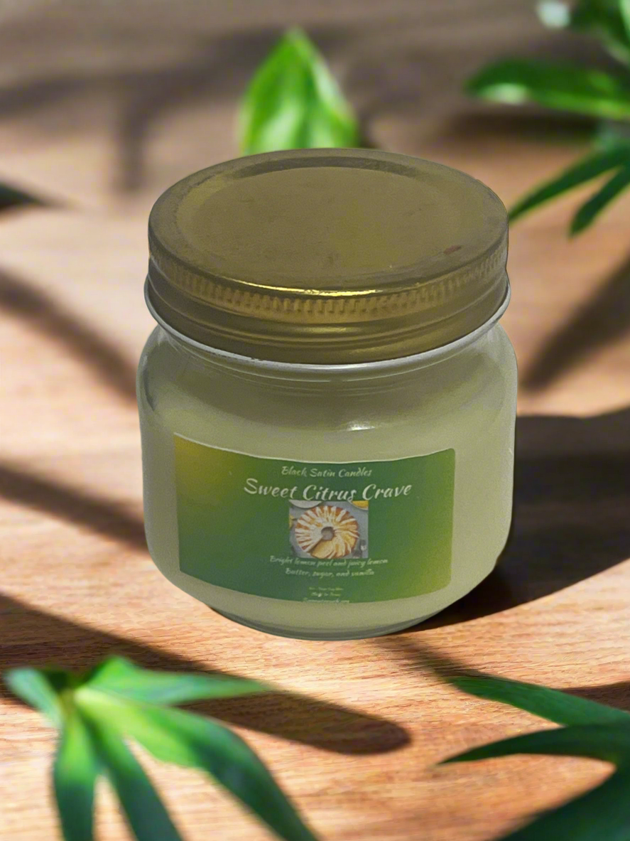 Sweet Citrus Crave Scented Candle 8oz Single Cotton Wickless Glass Jar