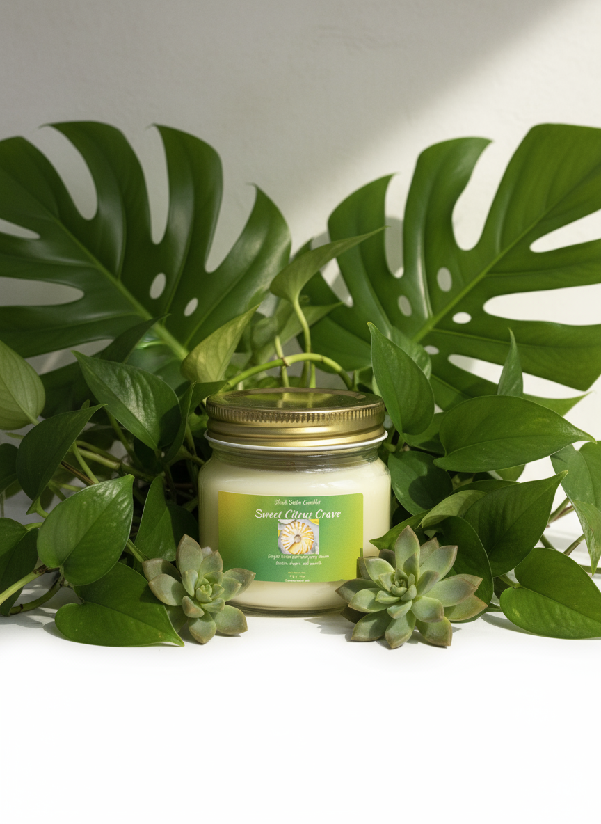 Sweet Citrus Crave Scented Candle 8oz Single Cotton Wickless Glass Jar