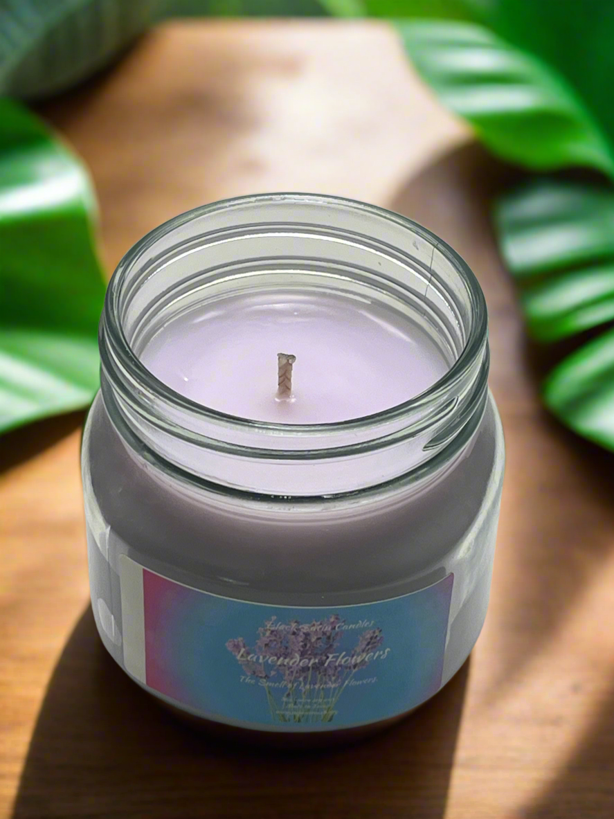 Lavender Flowers 8oz Candle Cotton Wick Glass Jar