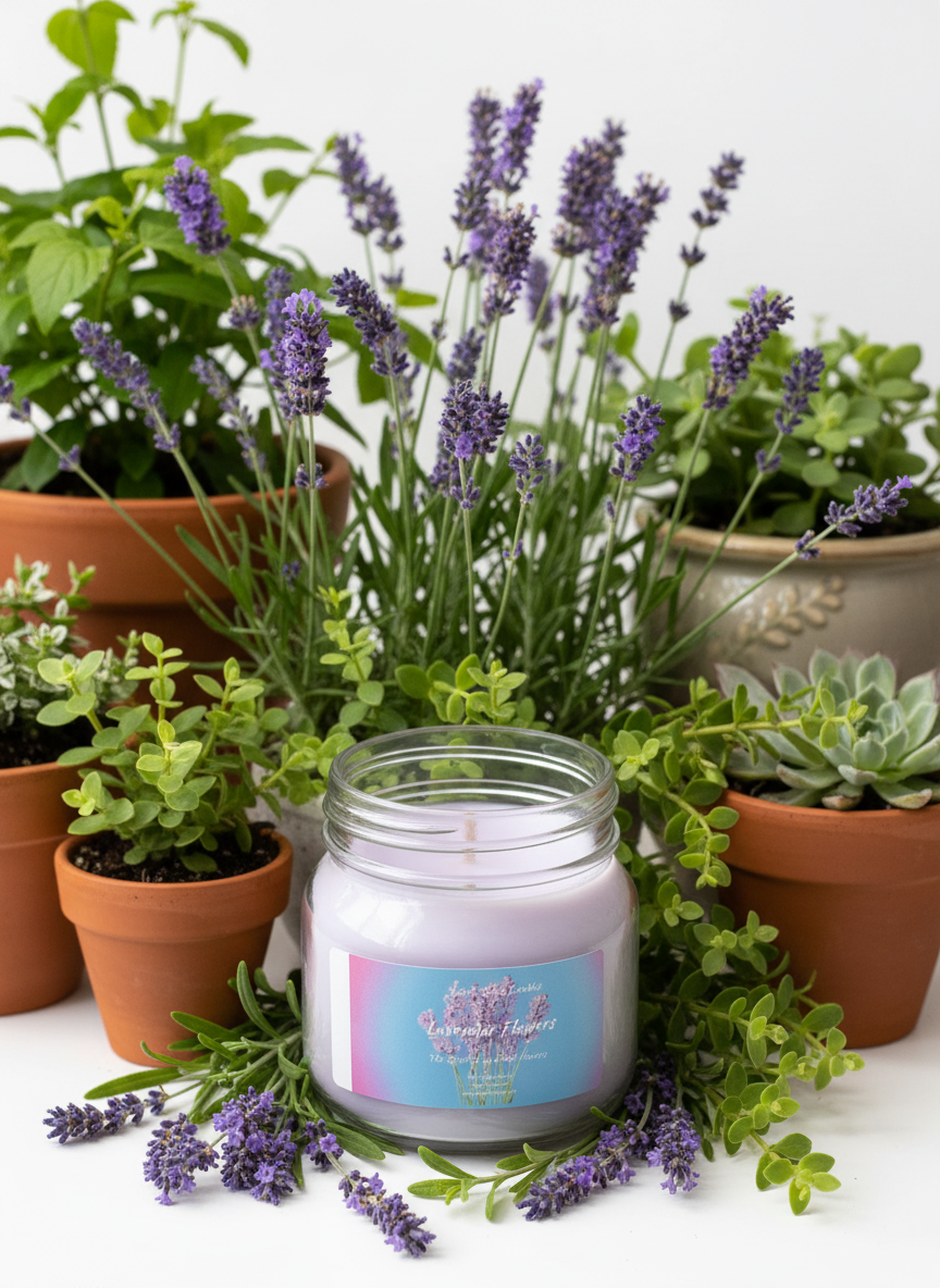 Lavender Flowers 8oz Candle Cotton  Wick Glass Jar