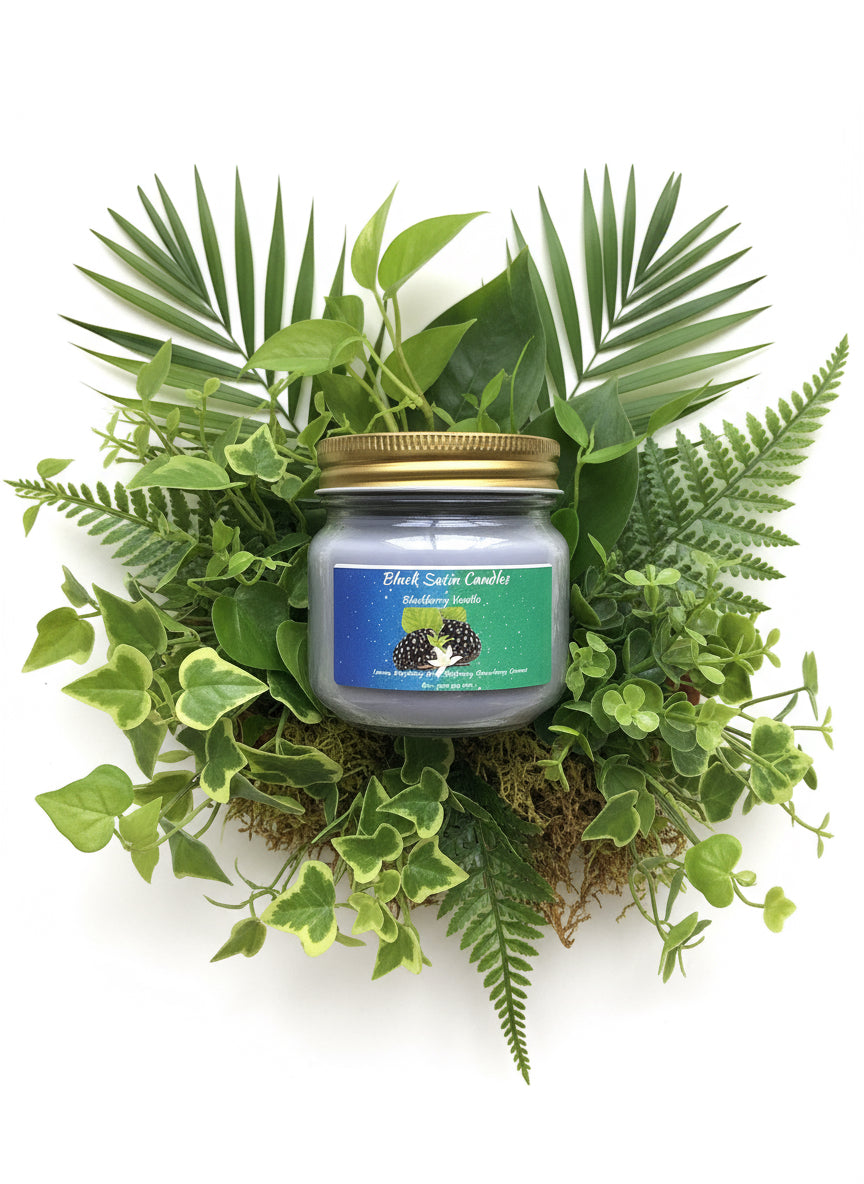 Blackberry Vanilla Scented Candle 8oz Single Cotton Wick Glass Jar