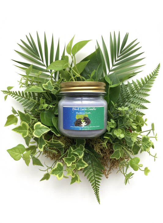Blackberry Vanilla Scented Candle 8oz Single Cotton Wick Glass Jar
