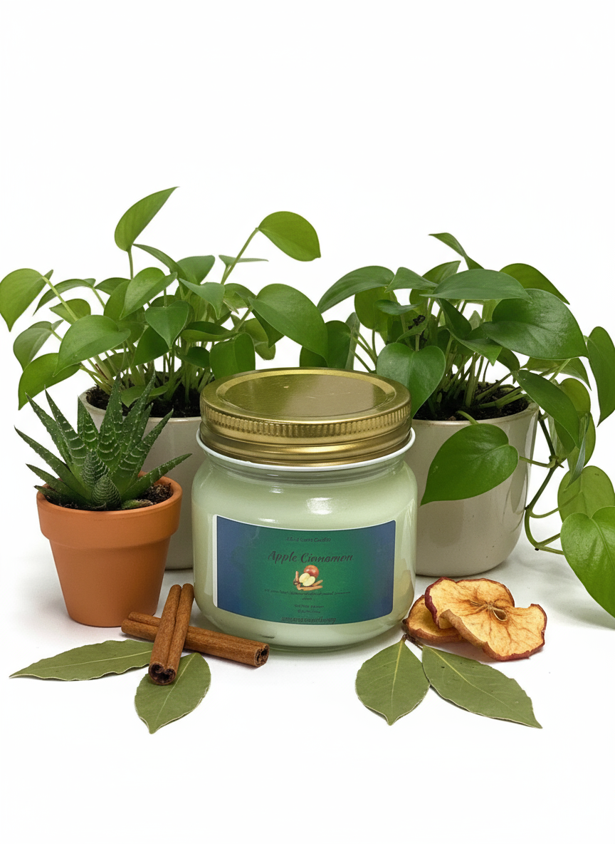 Apple Cinnamon Scented Candle 8oz Single Cotton Wick Glass Jar