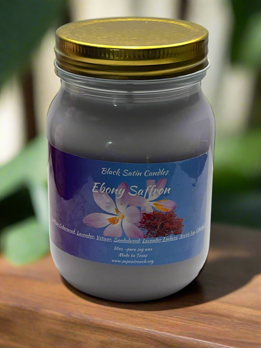 Ebony Saffron 16oz Candle Cotton Wick Glass Jar