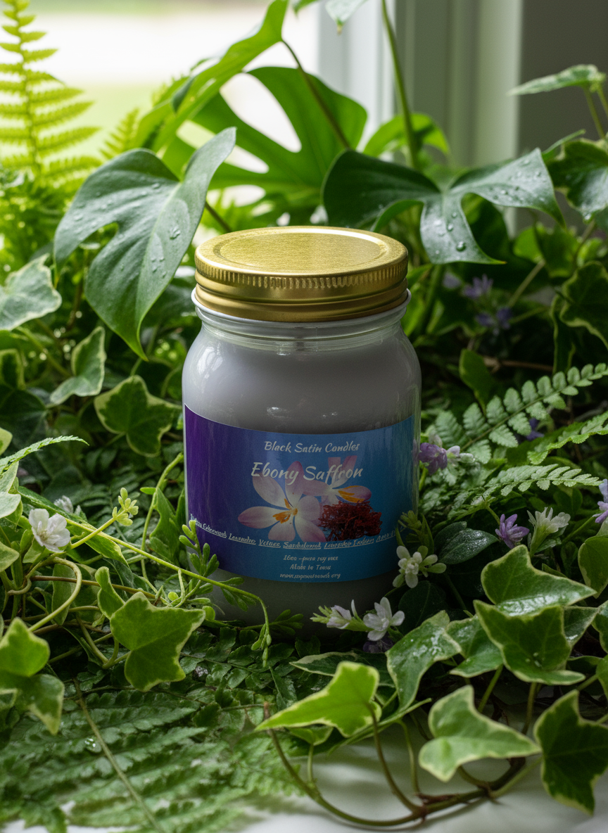Ebony Saffron 16oz Candle Cotton  Wick Glass Jar