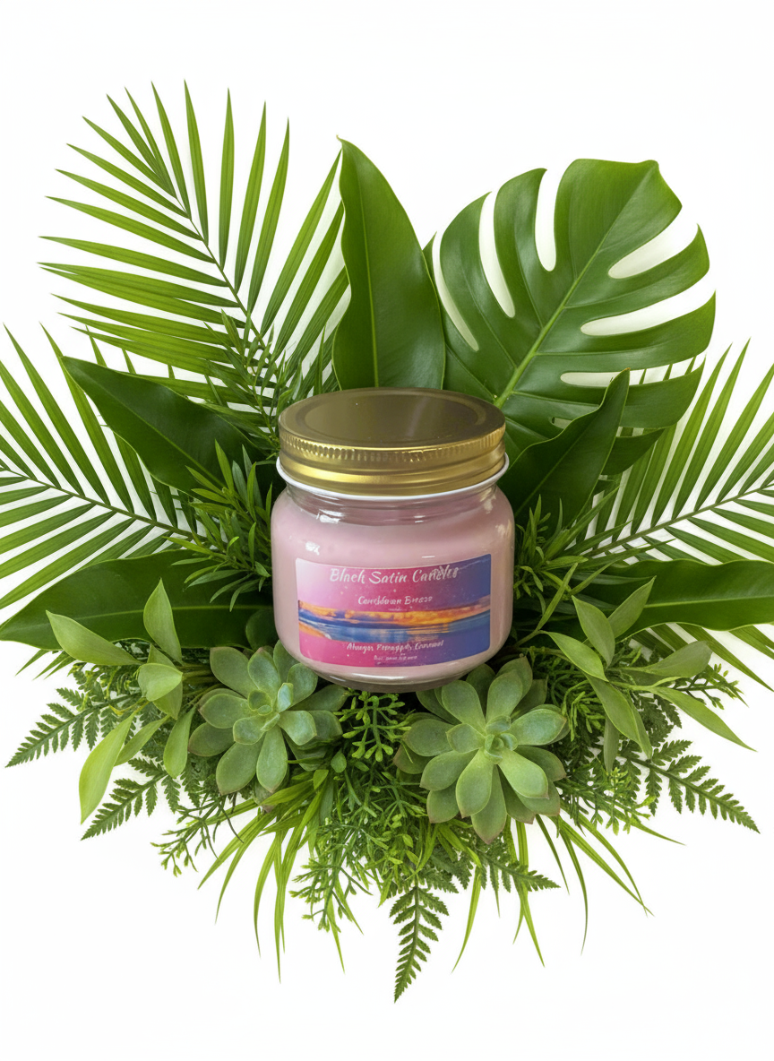 Caribbean Breeze Scented Candle 8oz Single Cotton Wick Glass Jar