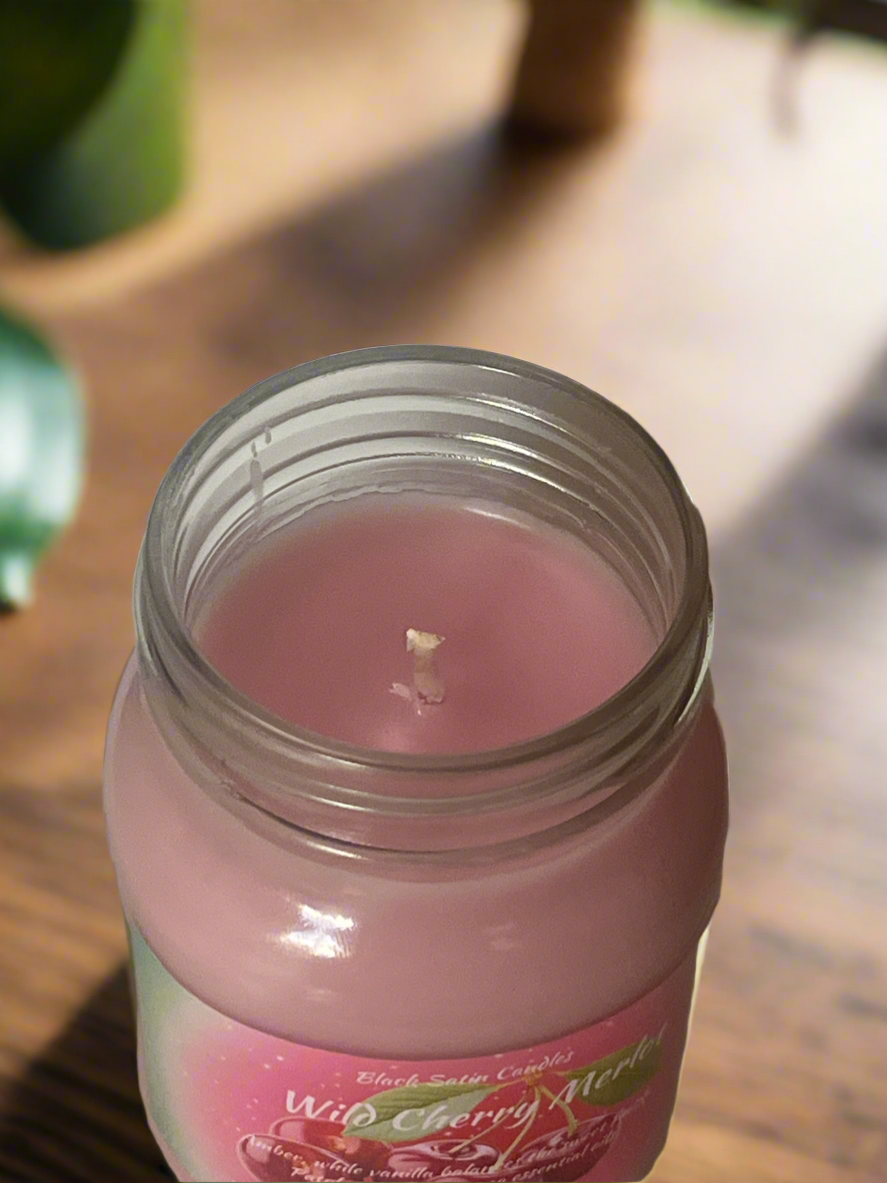 Wild Cherry Merlot Scented Candle 16oz Single Cotton Wickless Glass Jar