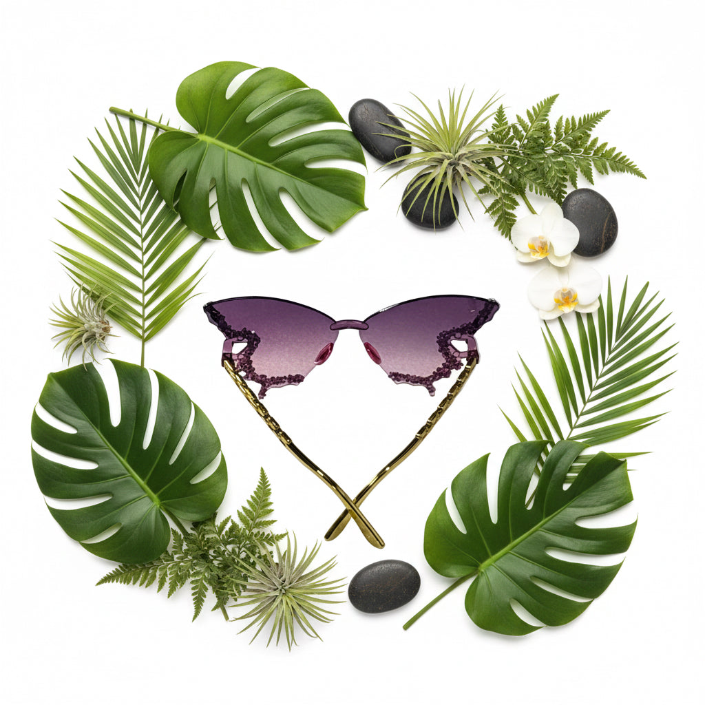 Women's Butterfly-Shaped Studded Framed Glasses Purple Tinted