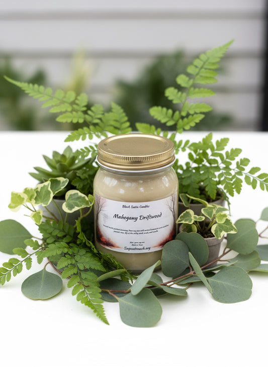 Mahogany Driftwood Scented Candle 16oz Single Cotton Wick Glass Jar
