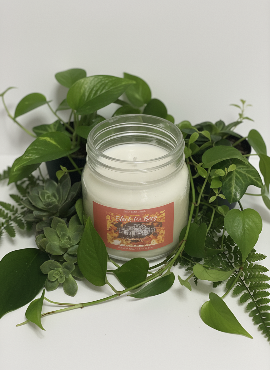 Black Iceberg Scented Candle 8oz Single Cotton Wick Glass Jar