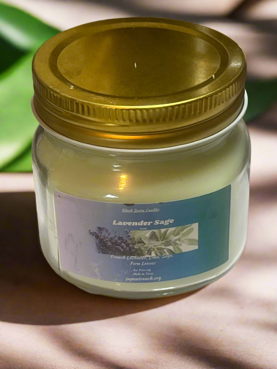 Lavender Sage Scented Candle 8oz Single Cotton Wick Glass Jar