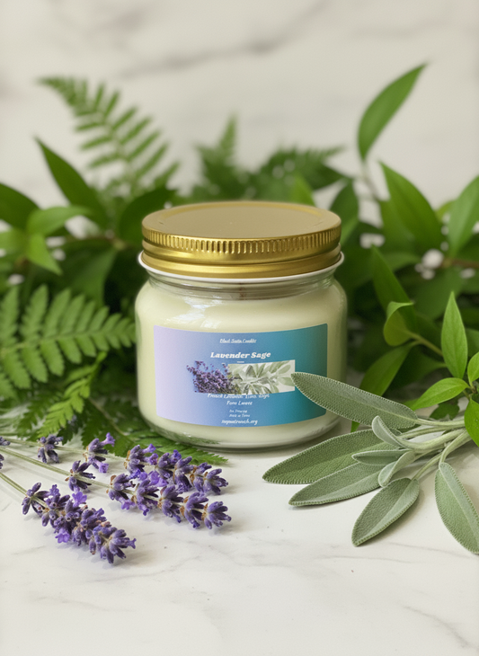 Lavender Sage Scented Candle 8oz Single Cotton Wick Glass Jar