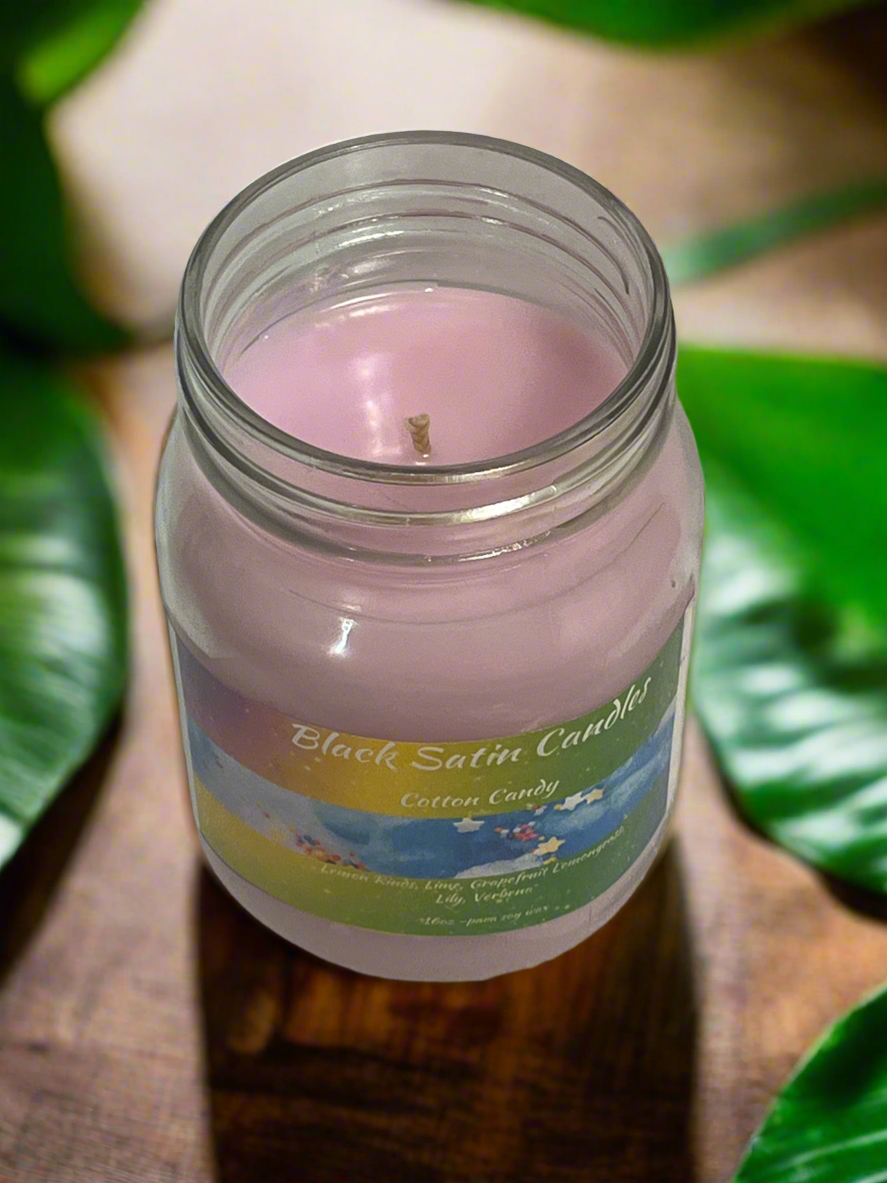 Cotton Candy Scented Candle 16oz Single Cotton Wick Glass Jar
