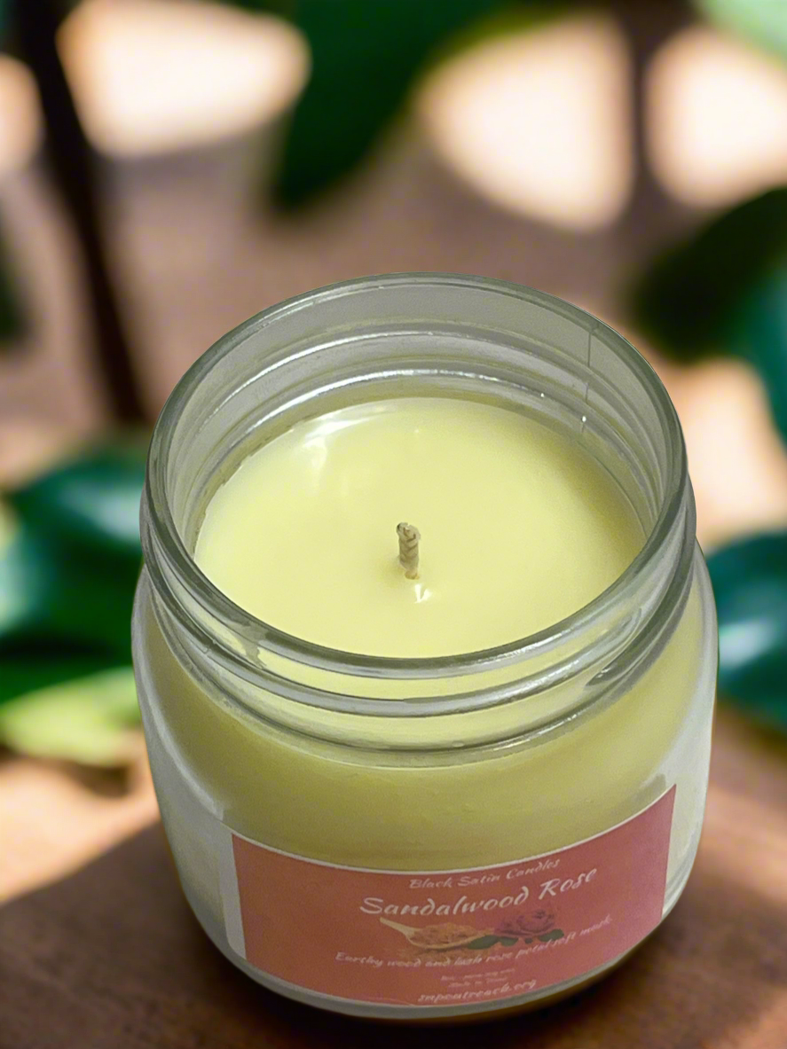 Sandalwood Rose Scented Candle 8oz Single Cotton Wick Glass Jar