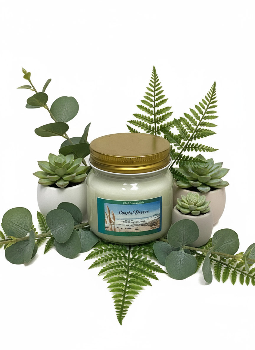Coastal Breeze Scented Candle 8oz Single Cotton Wick Glass Jar