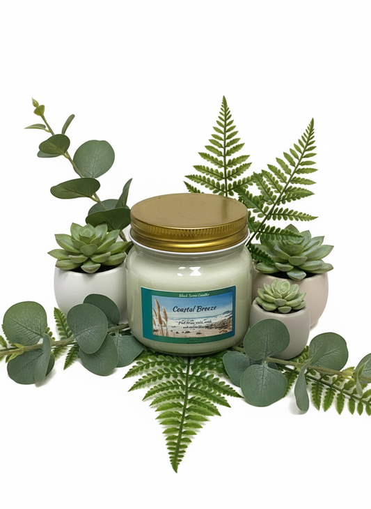 Coastal Breeze Scented Candle 8oz Single Cotton Wick Glass Jar