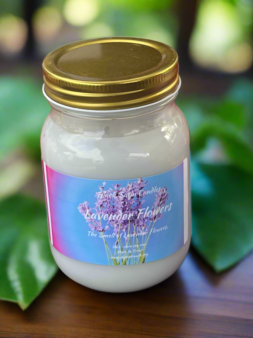 Lavender Flowers 16oz Candle Cotton Wick Glass Jar