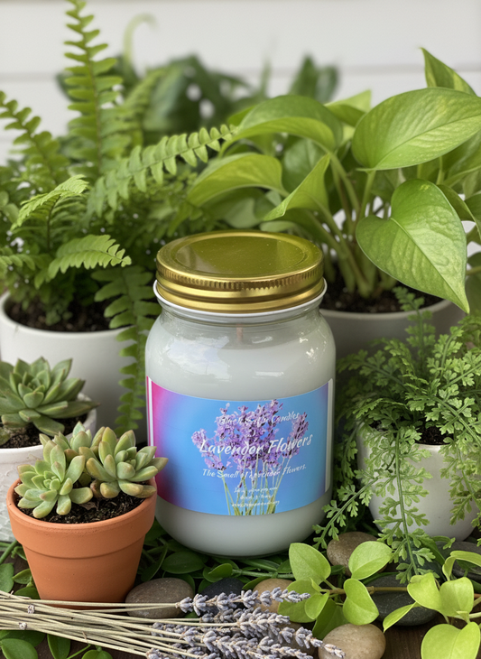 Lavender Flowers 16oz Candle Cotton  Wick Glass Jar