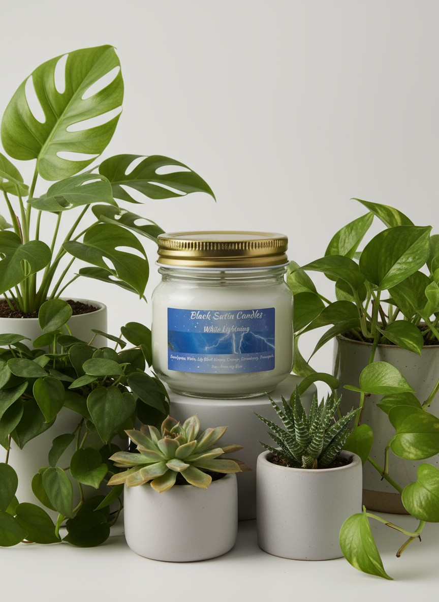 White Lighting Scented Candle 8oz Single Cotton Wick Glass Jar