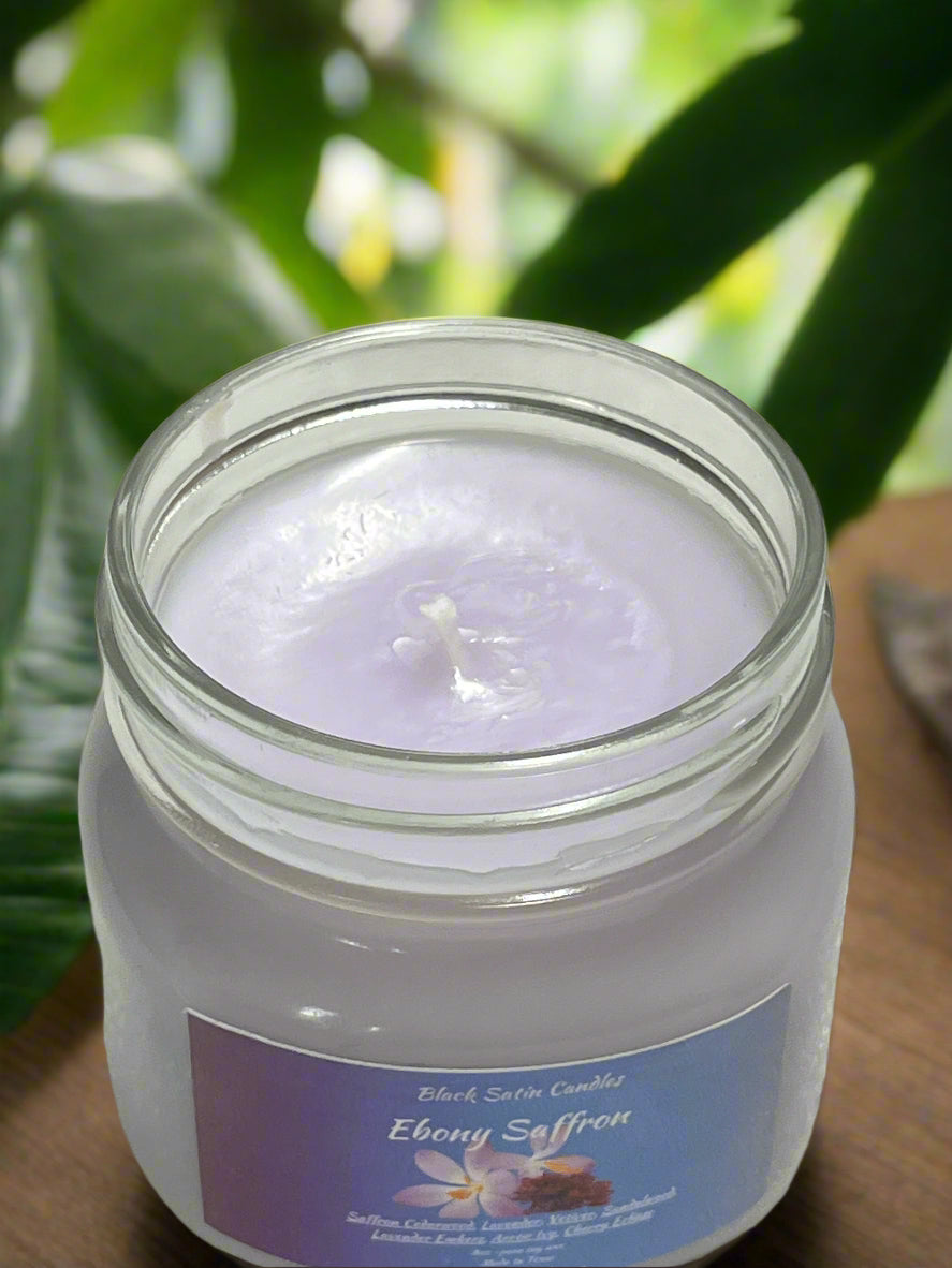 Ebony Saffron 8oz Candle Cotton Wick Glass Jar