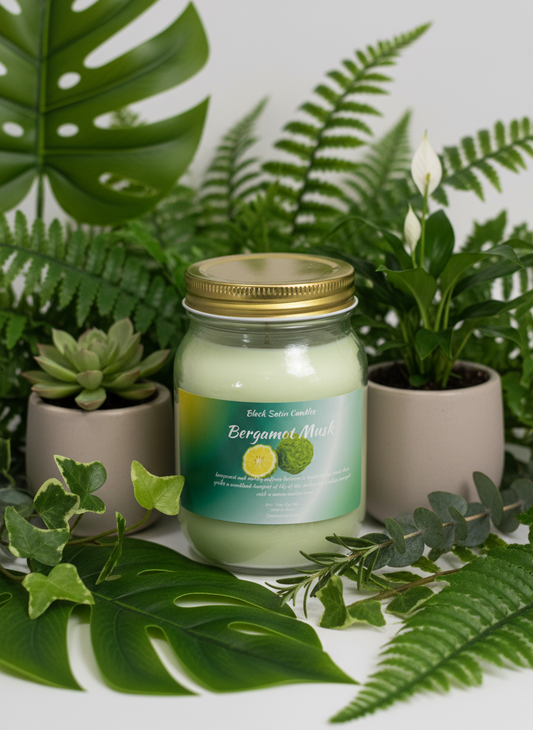 Bergamot Musk  Scented Candle 16oz Single Cotton Wickless Glass Jar