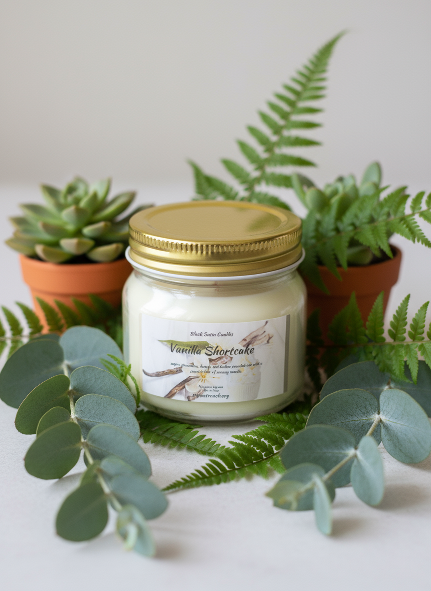 Vanilla Shortcake Scented Candle 8oz Single Cotton Wick Glass Jar