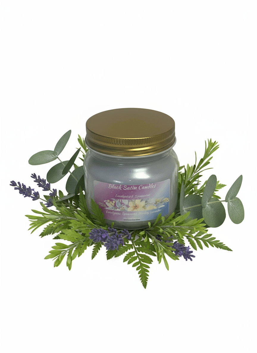 Eucalyptus & Spearmint Scented Candle 8oz Single Cotton Wick Glass Jar
