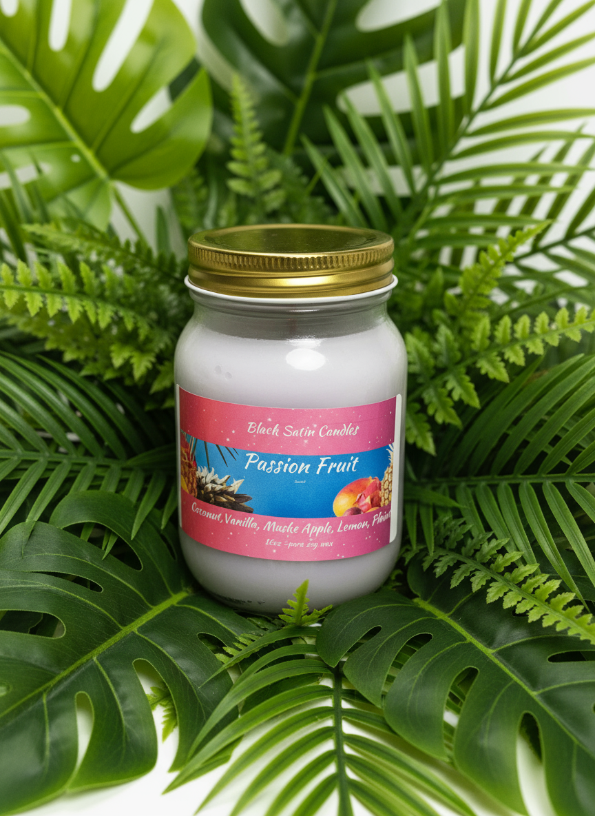 Passion Fruit Scented Candle 16oz Single Cotton Wick Glass Jar