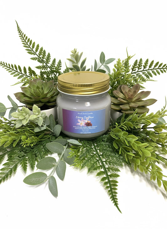 Ebony Saffron 8oz Candle Cotton  Wick Glass Jar