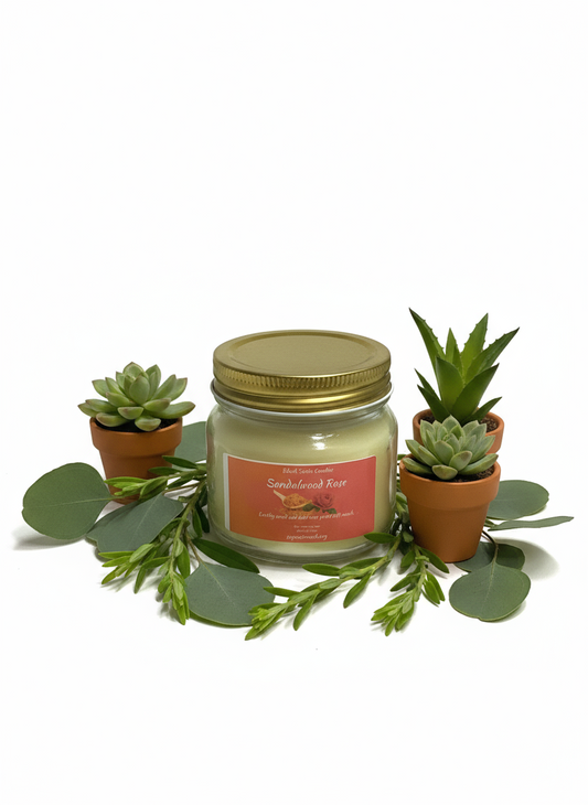 Sandalwood Rose Scented Candle 8oz Single Cotton Wick Glass Jar