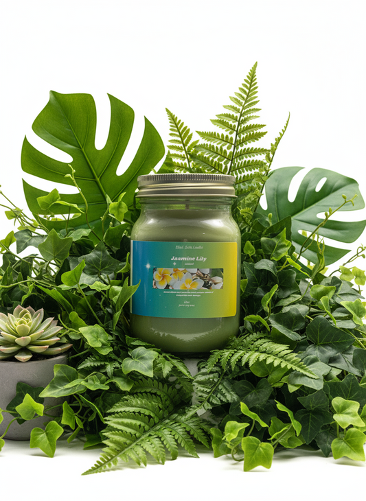 Jasmine Lily Scented Candle 16oz Single Cotton Wick Glass Jar