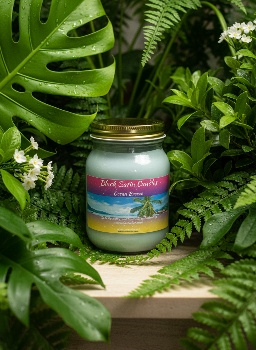 Ocean Breeze Scented Candle 16oz Single Cotton Wick Glass Jar