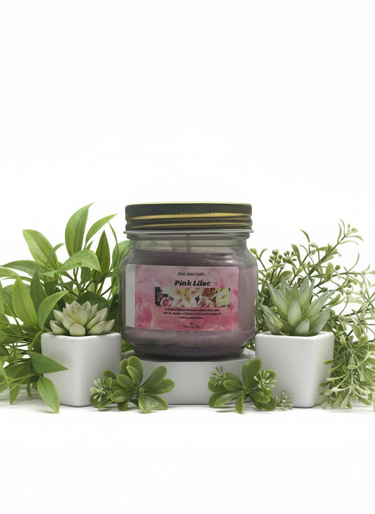 Pink Lilac Fragrance Scented Candle 8oz Single Cotton Wick Glass Jar