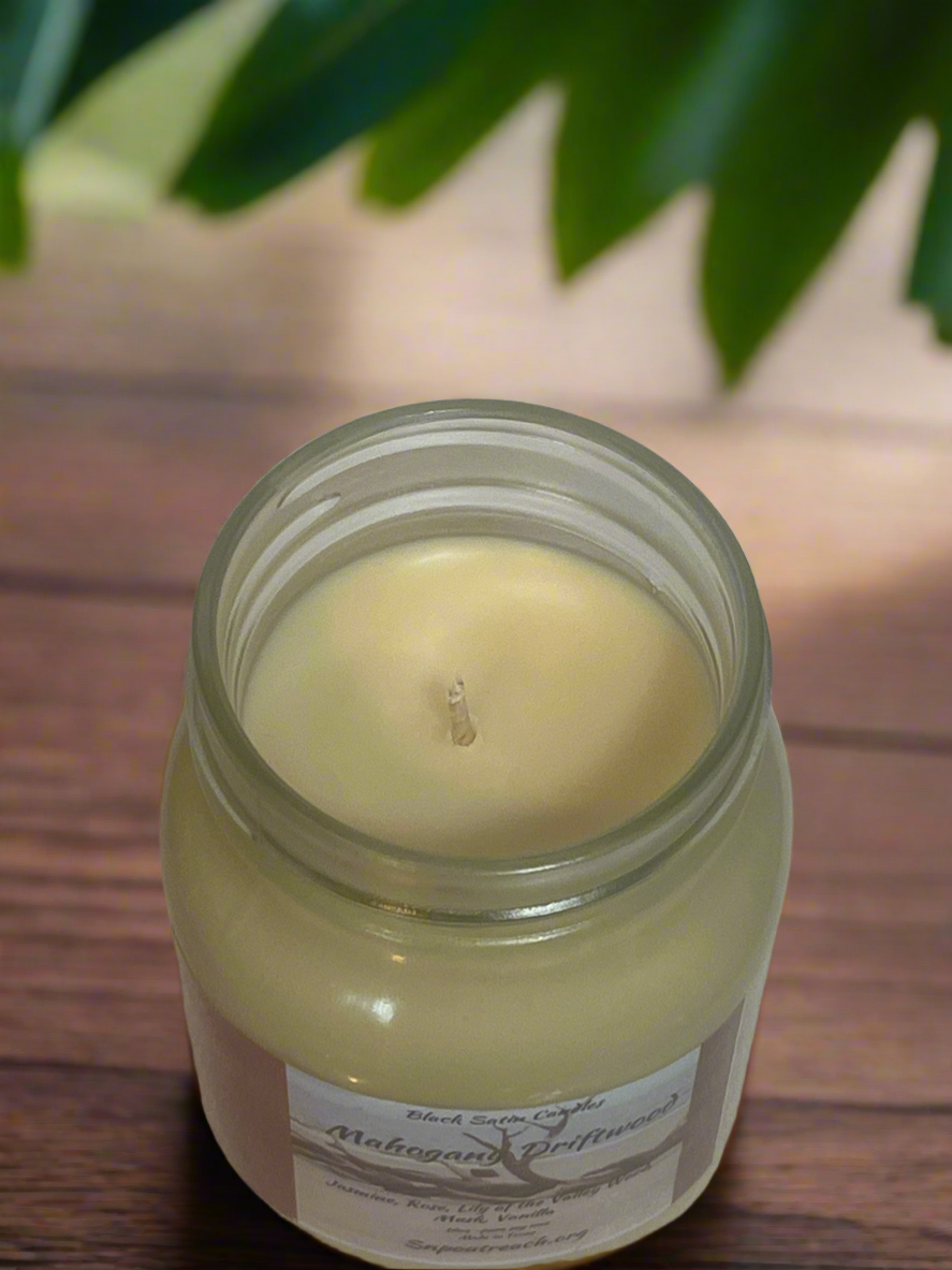 Mahogany Driftwood Scented Candle 16oz Single Cotton Wick Glass Jar