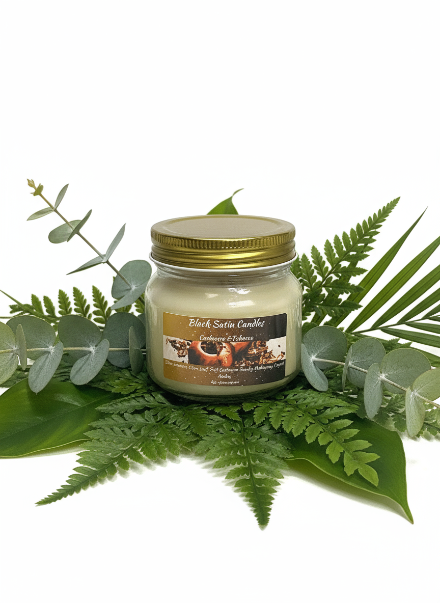 Cashmere Tobacco Scented Candle 8oz Single Cotton Wick Glass Jar