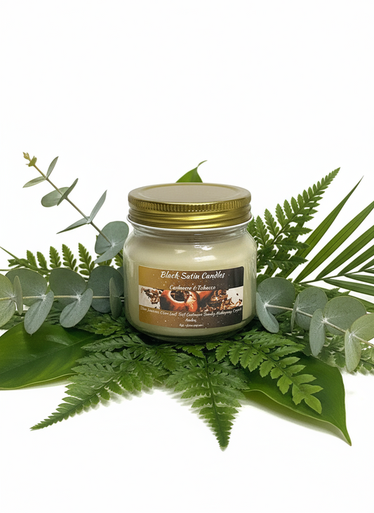 Cashmere Tobacco Scented Candle 8oz Single Cotton Wick Glass Jar