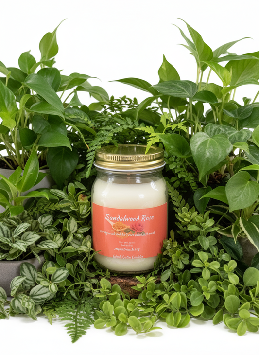 Sandalwood Rose Scented Candle 16oz Single Cotton Wick Glass Jar