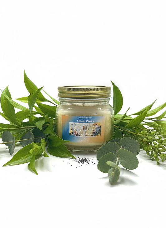 Lemon Poppy Scented Candle 8oz Single Cotton Wick Glass Jar
