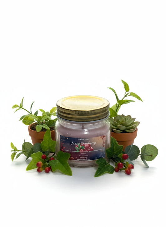 Jazzy Cranberry Scented Candle 8oz Single Cotton Wick Glass Jar