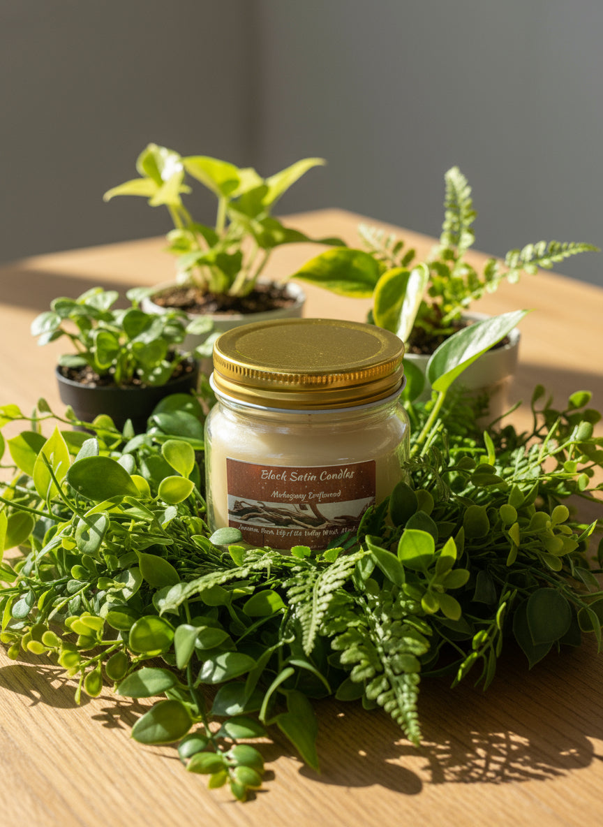 Mahogany Driftwood Scented Candle 8oz Single Cotton Wick Glass Jar