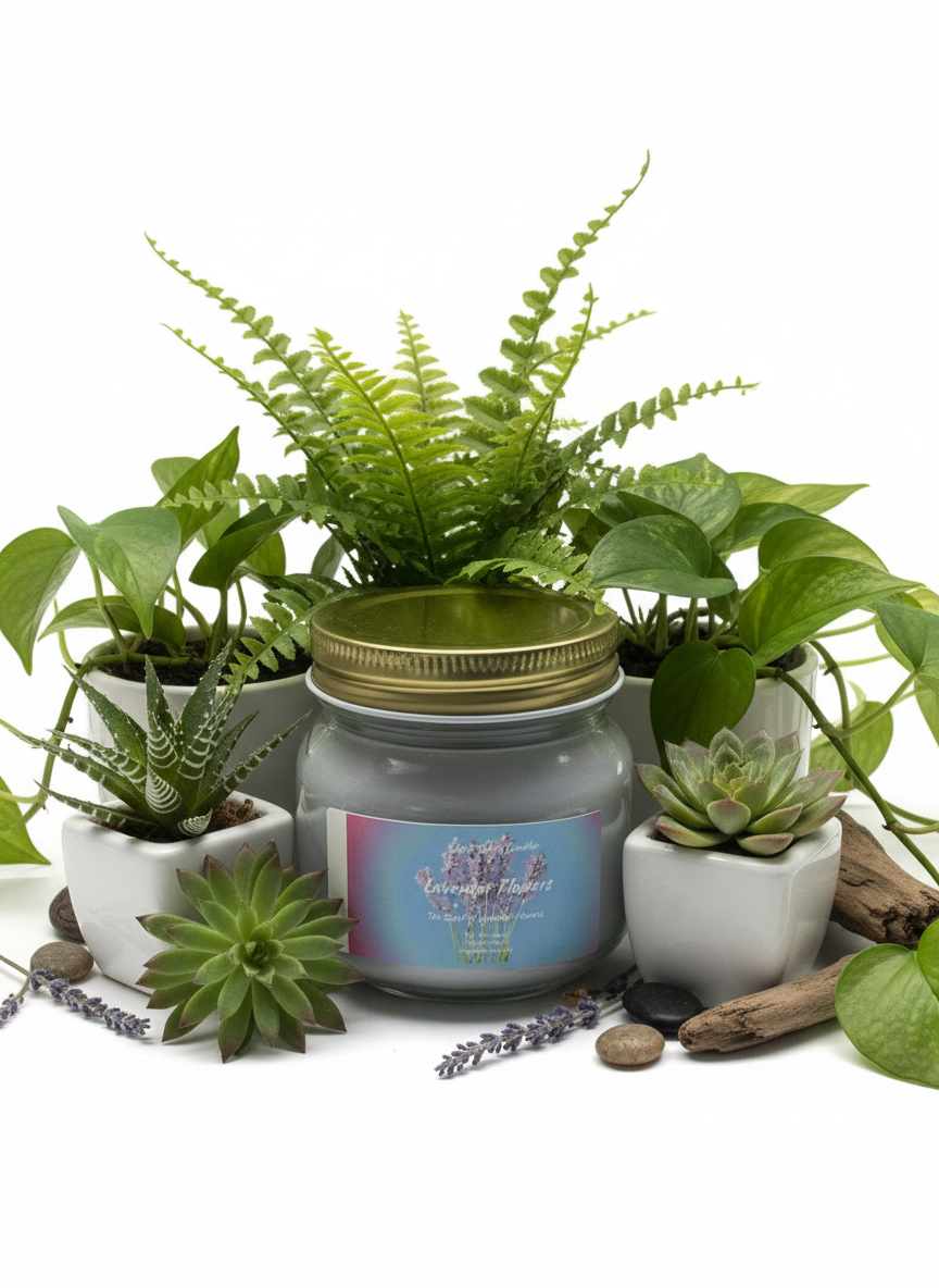 Lavender Flowers 8oz Candle Cotton  Wick Glass Jar