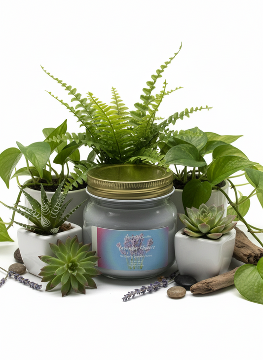 Lavender Flowers 8oz Candle Cotton  Wick Glass Jar