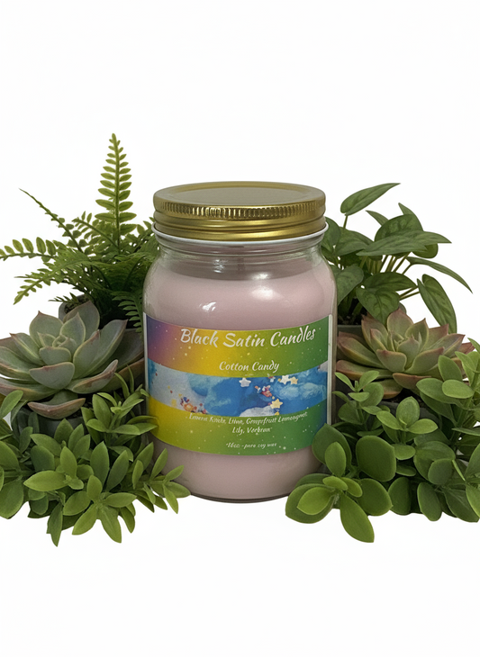 Cotton Candy Scented Candle 16oz Single Cotton Wick Glass Jar