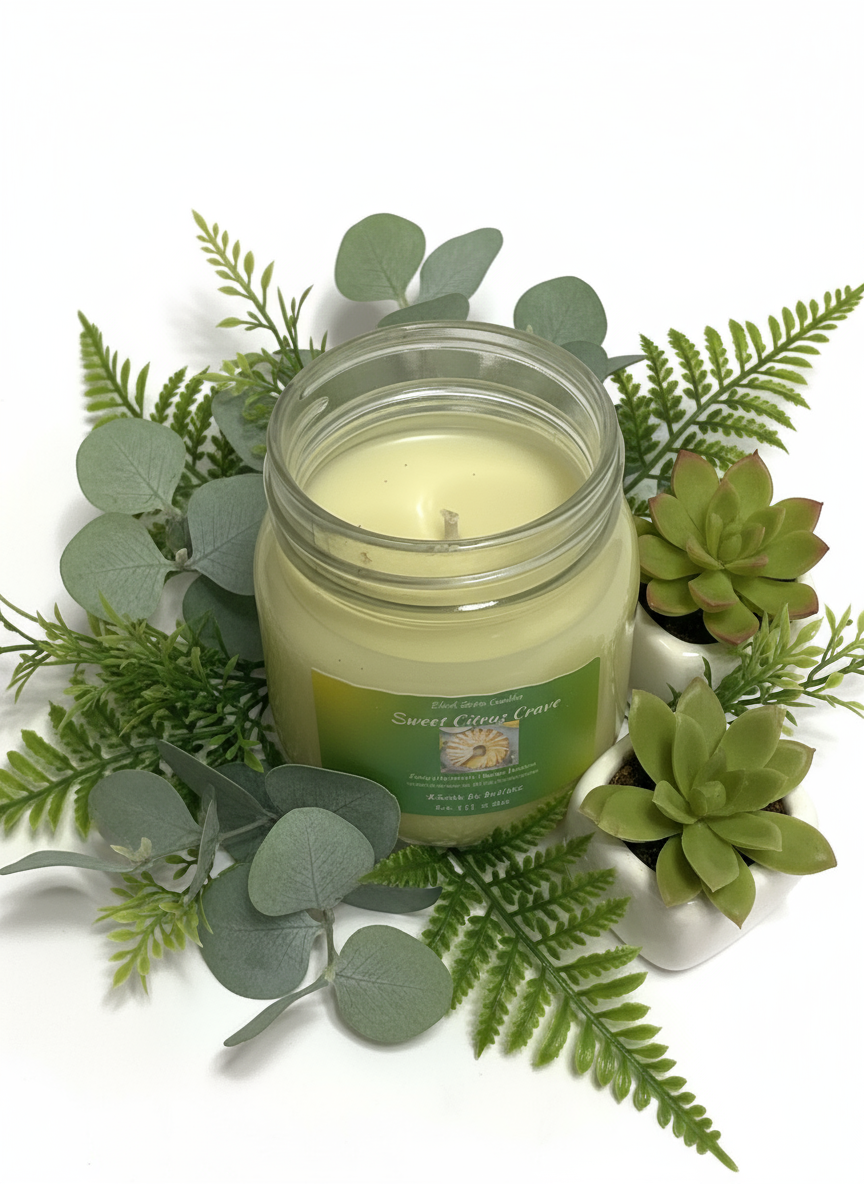 Sweet Citrus Crave Scented Candle 8oz Single Cotton Wickless Glass Jar