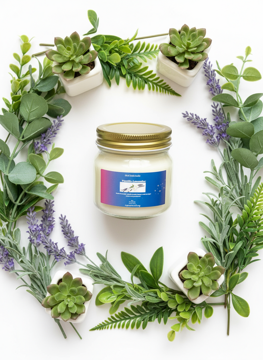 Vanilla Lavender Scented Candle 8oz Single Cotton Wick Glass Jar