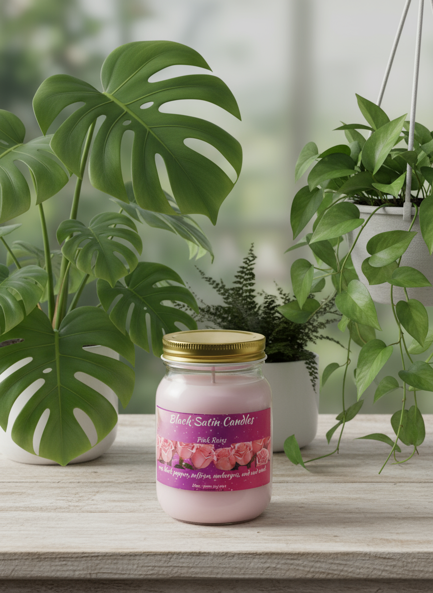 Pink Roses Scented Candle 16oz Single Cotton Wick Glass Jar