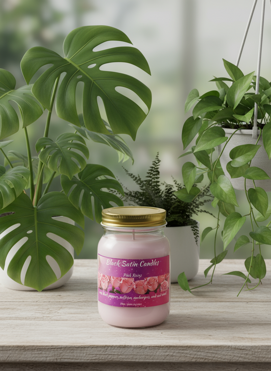 Pink Roses Scented Candle 16oz Single Cotton Wick Glass Jar