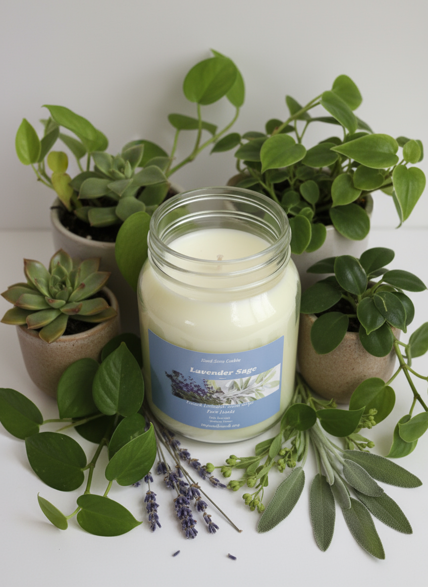 Lavender Sage Scented Candle 16oz Single Cotton Wick Glass Jar