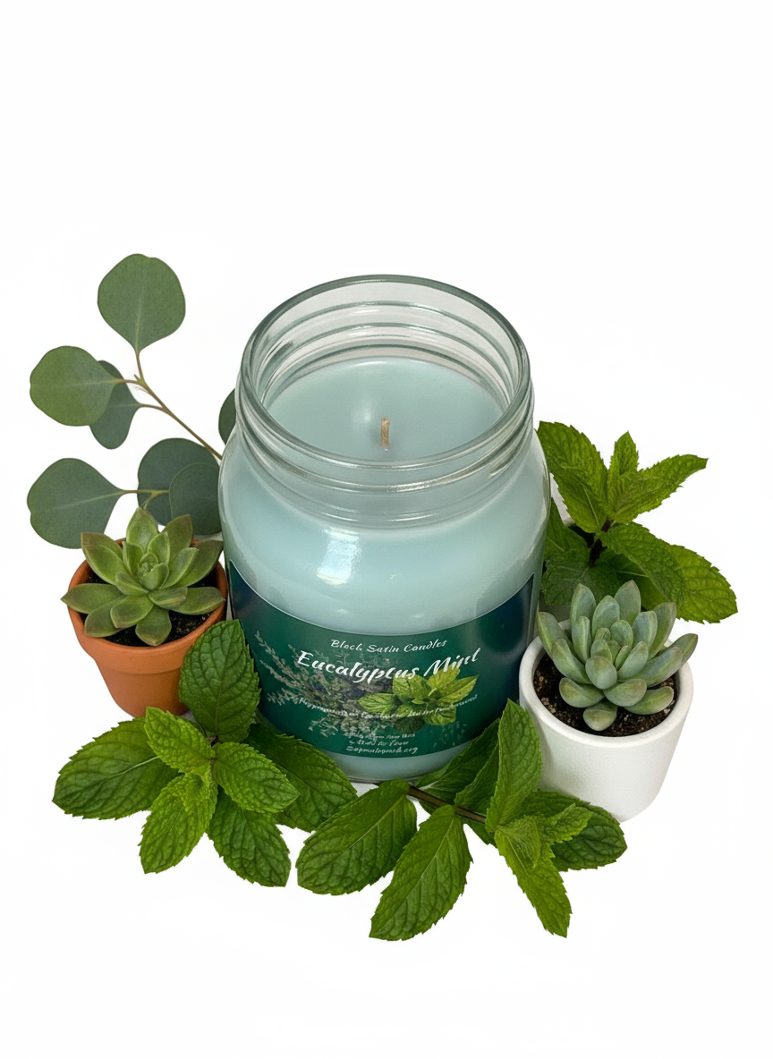 Eucalyptus & Mint Scented Candle 16oz Single Cotton Wick Glass Jar