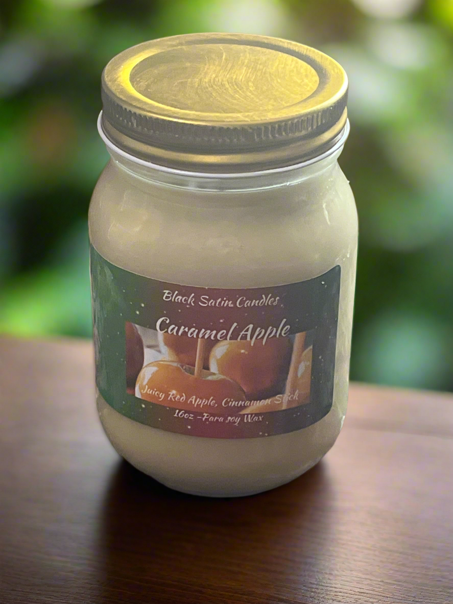 Caramel Apple Scented Candle 16oz Single Cotton Wick Glass Jar